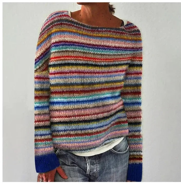 Maglione leggero a maglia con strisce colorate